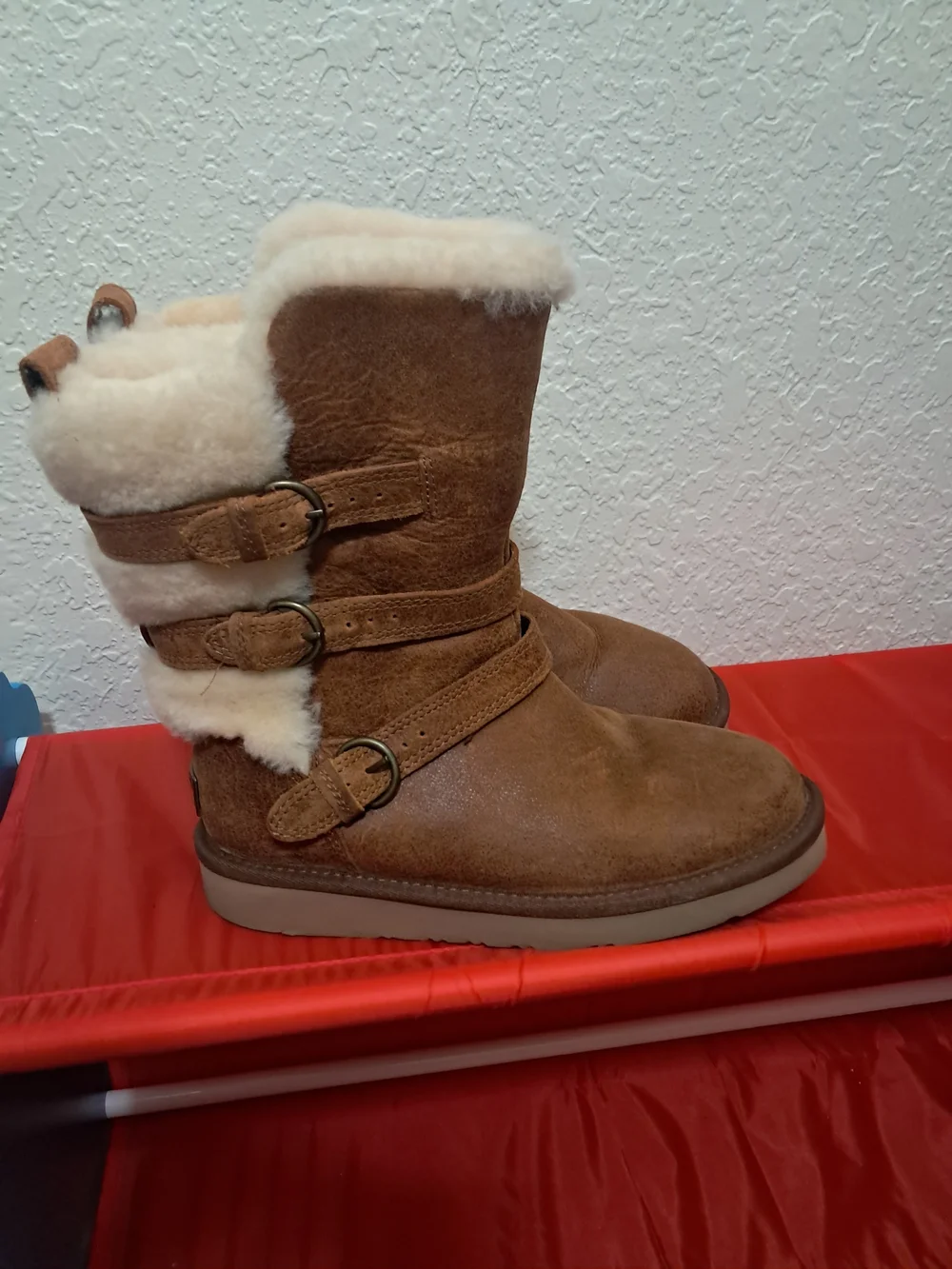 UGG Kids Chestnut Brown Suede Shearling Cuff Boots